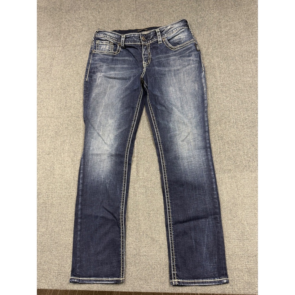 Silver Jeans Co Suki Straight Dark Wash Denim W93413SDI349 Size 14 L30 - Picture 1 of 7